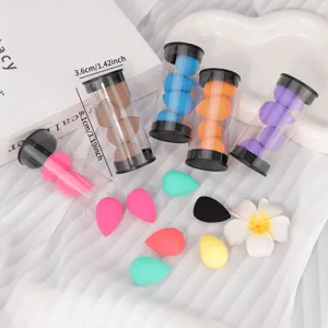 Mini makeup sponge set beauty blenders with clear storage tubes for flawless foundation.