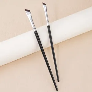 Professioneller Angewinkelter Eyeliner-Pinsel Präzisions Augenbrauen Make-up Werkzeug Synthetische Faser Borsten Schwarzer Griff