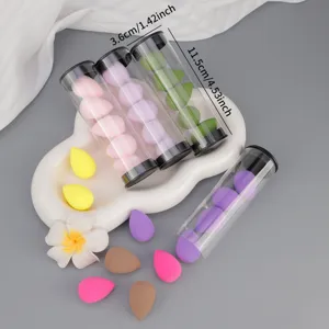 Mini makeup sponge beauty blender set in transparent storage tube, soft and non-latex puffs.