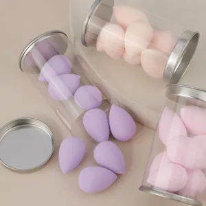 Clear PVC cylinder mini makeup sponge set, teardrop beauty blender puffs for precise blending.