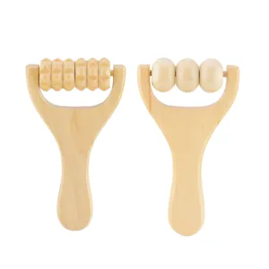 Set di rulli per massaggio in legno portatile, massaggiatore manuale per collo e spalle.