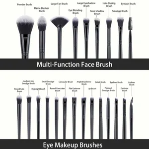 Professionele zwarte make-up penselenset met diverse gezichts- en oogpenselen voor gebruik.