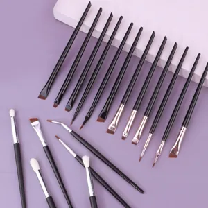 Professional makeup brush set details featuring soft bristles for precise eye makeup application.