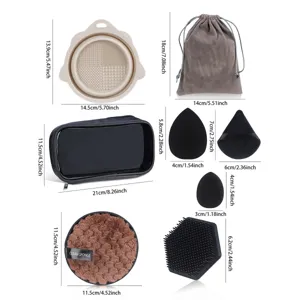 Compleet make-up gereedschapsset met reinigingsschaal, cosmetische etui, sponzen en maten.