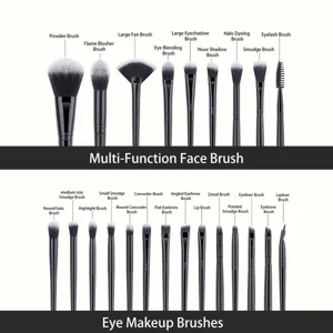 Professionele zwarte 39-delige make-up kwastenset detailweergave voor gezicht en oogborstels.