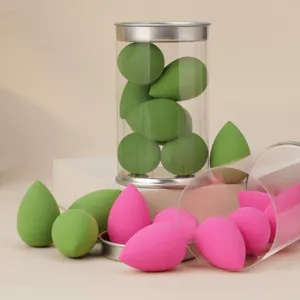 7Pcs Mini Makeup Sponge Set in PVC Cylinder, Soft Blending Beauty Puffs for Dry and Wet Use