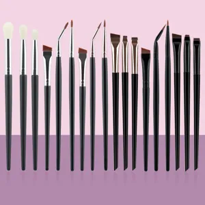 Professional makeup brush set with black handles for precise eye shadow and eyeliner application.