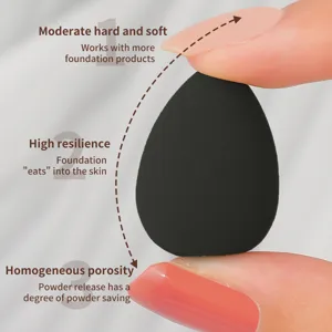Zwarte make-up spons druppelvorm zacht veerkrachtig cosmetisch poederdonsje detail