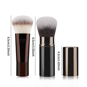 Portable telescopic makeup brush set with cap, soft powder blush brush for travel use.
