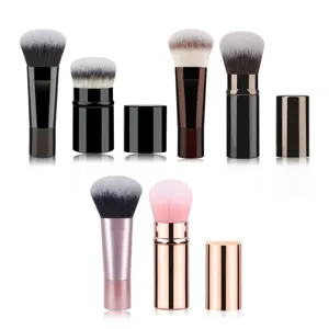 Portable Retractable Makeup Brush With Cover Aluminum Tube Synthetic Fiber Powder Blush Brush Travel Cosmetics Tools