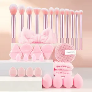 Roze make-up kwast en spons set professionele cosmetische gereedschapsset met hoofdband