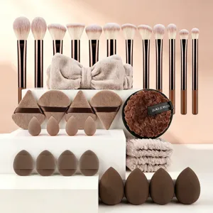 32-delige make-up kwast set beauty spons poederdons professionele cosmetische tool set bruin