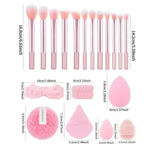 Roze make-up kwastenset met beauty sponzen, poederdonsjes en haarband voor dagelijks gebruik.