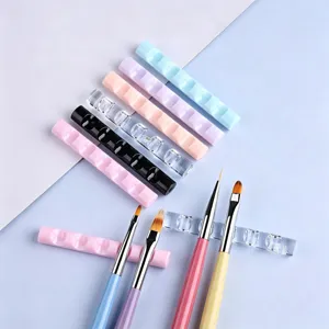 Acryl 5-slots nagelborstelhouder display rek, handige meerkleurige groef penstandaard.