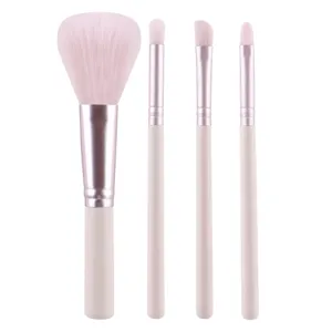 4-piece pink makeup brush set with soft synthetic bristles for powder blush and eyeshadow.