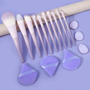 Gradient Purple Makeup Brush Set Soft Synthetic Hair Powder Foundation Eyeshadow Brushes With Cosmetic Powder Puffs For Women Beauty Tools