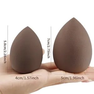 Hydrophilic non-latex makeup sponge set, teardrop shape beauty blender with size guides.
