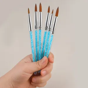 6 Stk. Acryl Nagel Pinsel Set mit klaren Strassgriffen für UV Gel Malerei Werkzeuge.