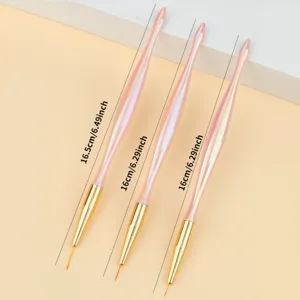 3-piece iridescent nail art liner brush set with fine tips and 16cm length for precise painting.