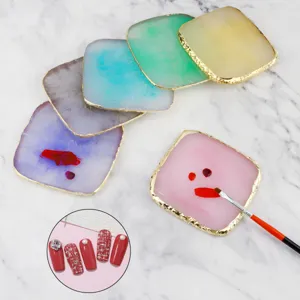 Resin Agate Nail Art Palette Square Gilded Edge Polish Color Mixing Plate Display Board Manicure Professional Tools