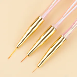 3-piece nail art liner brush set with colorful handles and gold metal grip for fine line detailing.
