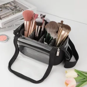 Grande borsa verticale per pennelli da trucco con tracolla, organizer portatile per cosmetici.