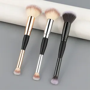 Double-ended makeup brush set featuring soft bristles, ideal for precise powder and blush application.