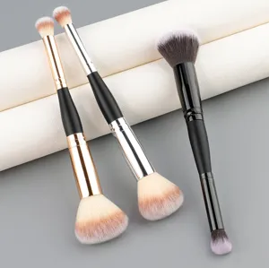 Dual-ended makeup brush set featuring soft bristles, ideal for powder, blush and eyeshadow use.