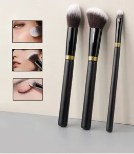 3 pieces professional makeup brush set with soft gradient bristles and elegant black handles.