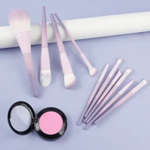 10-delige paarse make-up kwastenset met blush, zachte haren voor een professionele make-up.