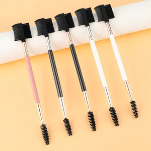 Cepillo de Cejas de Doble Extremo Peine de Pestañas Mango de Madera Tubo de Aluminio Cerdas de Nailon Herramienta Multifuncional de Maquillaje de Ojos