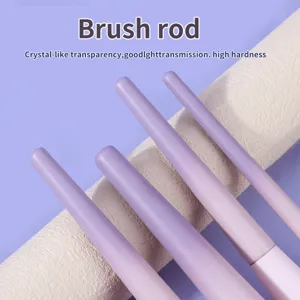 Close-up detail of gradient purple makeup brush handle with smooth texture and high hardness.