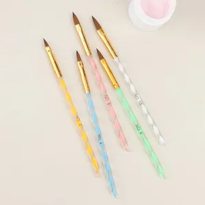 5-piece crystal handle nail art brush set with colorful spiral design for manicure details.