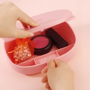Rosa Katzenohr Klapp-Make-up-Aufbewahrungsbox mit mehreren Fächern für Kosmetik.