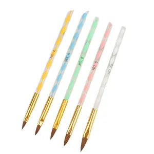 5pcs crystal handle nail art brush set, UV gel painting drawing liner brushes for professional manicure.