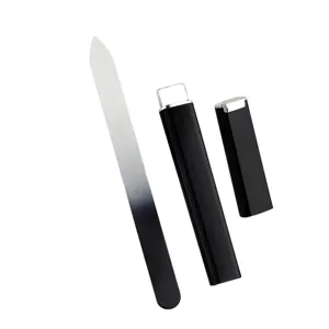 Portable gradient glass nail file with black ABS storage tube for professional manicure tools.