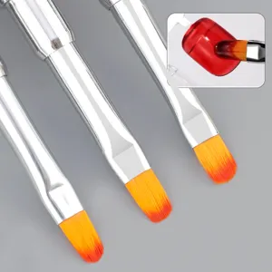 Detailed view of nail art brush featuring gradient bristles and metal handle for precise gel polish.