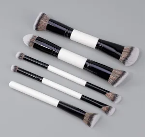 Detailed view of the 5-piece double-ended makeup brush set with soft bristles for flawless blending.