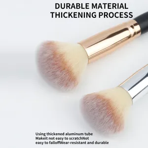 Professional makeup brush detail shot, soft synthetic bristles and durable thickened aluminum tube.