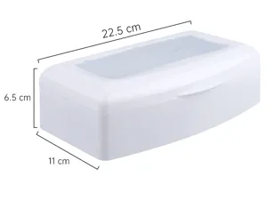 White plastic nail disinfection box storage container with clear window lid dimensions 22.5x11cm