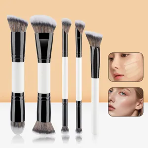 Dual-Ended Makeup Brush Set Wooden Handle Aluminum Tube Synthetic Fiber Bristles Multi-Functional Foundation Powder Blusher Eyeshadow Brushes Travel Cosmetic Tools