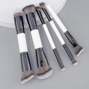 5-piece double-ended makeup brush set featuring black and white handles for flawless application.