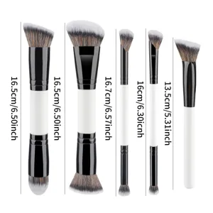 5-Piece Dual-Ended Makeup Brush Set Black White Professional Foundation Powder Eyeshadow Brushes