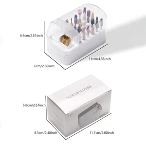 30 holes nail drill bit holder with dust cleaning brush, clear cover organizer display box.