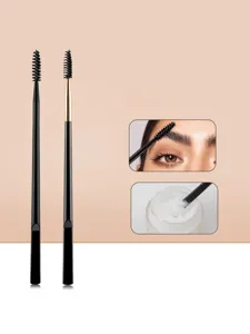 Detail shot showing dual-ended eyebrow brush features, spiral spoolie and flat angle brush.