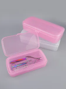 Scatola per disinfezione unghie in plastica trasparente con filtro per strumenti di manicure.