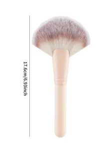 Large fan makeup brush in skin color handle, soft bristles for highlighting and setting powder.