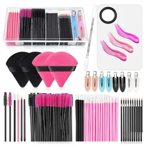 Set Profesional de Herramientas de Maquillaje Desechables Con Cepillos de Pestañas Labiales Borlas Paleta Y Caja