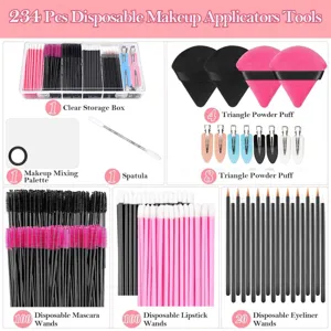 Set de 234 aplicadores de maquillaje desechables con cepillos de pestañas, labios y caja.