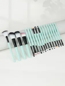 Ensemble de 18 pinceaux de maquillage vert menthe outils professionnels pour le visage et les yeux.